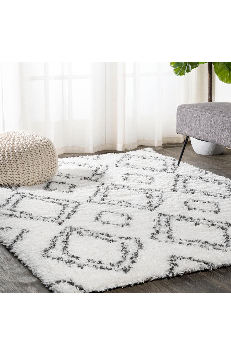 JONATHAN Y Beni Moroccan Style Diamond Shag Area Rug, Alternate, color, Ivory/Dark Gray
