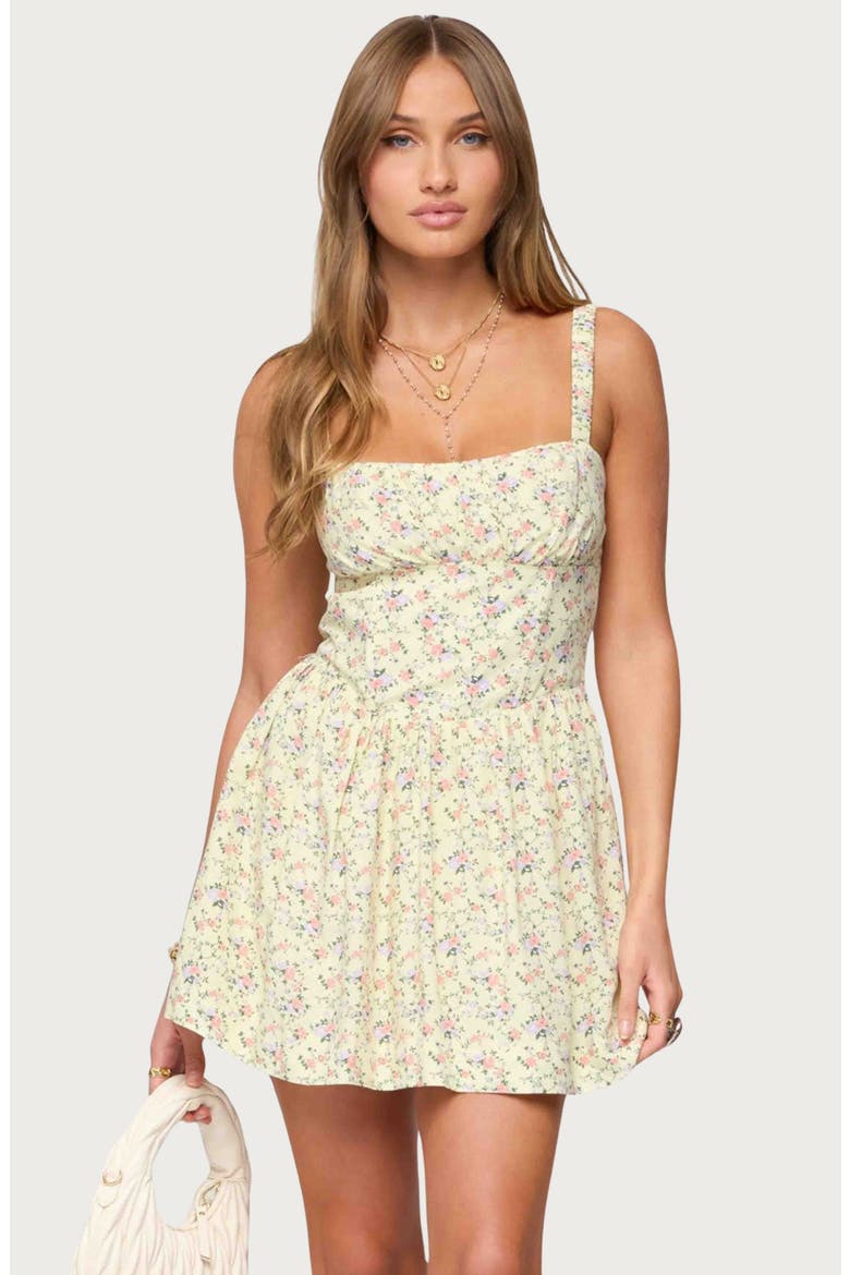 Sadee Ruched Floral Fit & Flare Minidress, Alternate, color, YELLOW