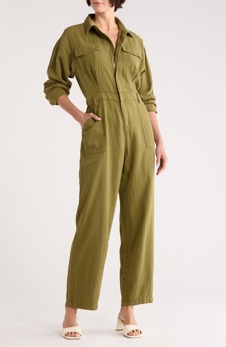Good American Oversize Long Sleeve Lite Jumpsuit, Main, color, Martini Olive002
