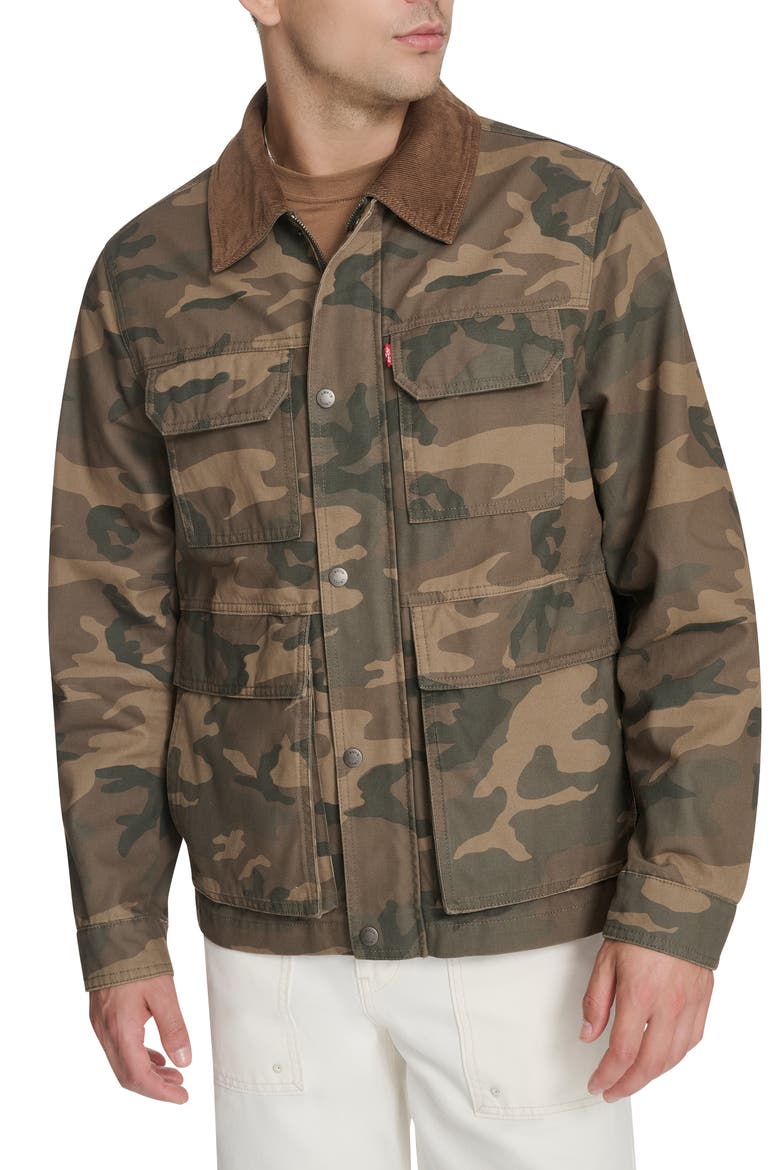 Corduroy Collar Cotton Canvas Jacket, Main, color, FADED CAMO