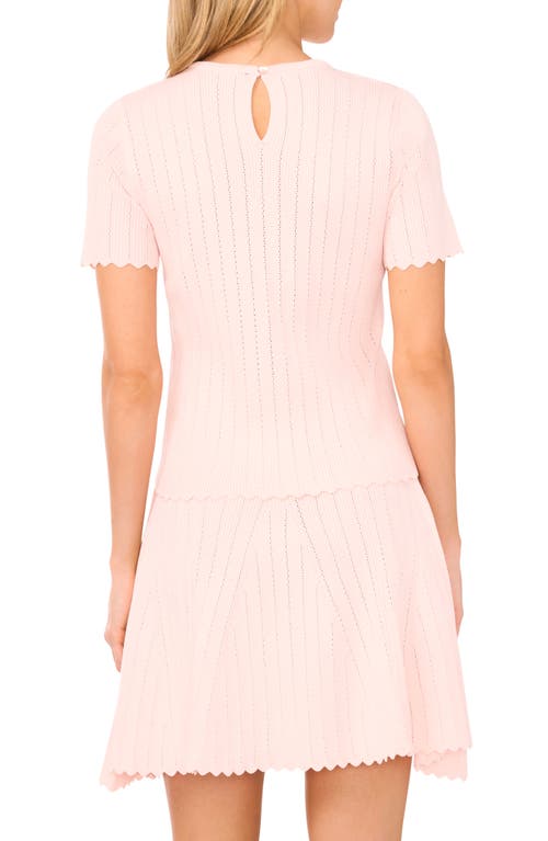 Ted Baker Short Sleeve Crewneck Keyhole Back Top With Pointelle And Rib