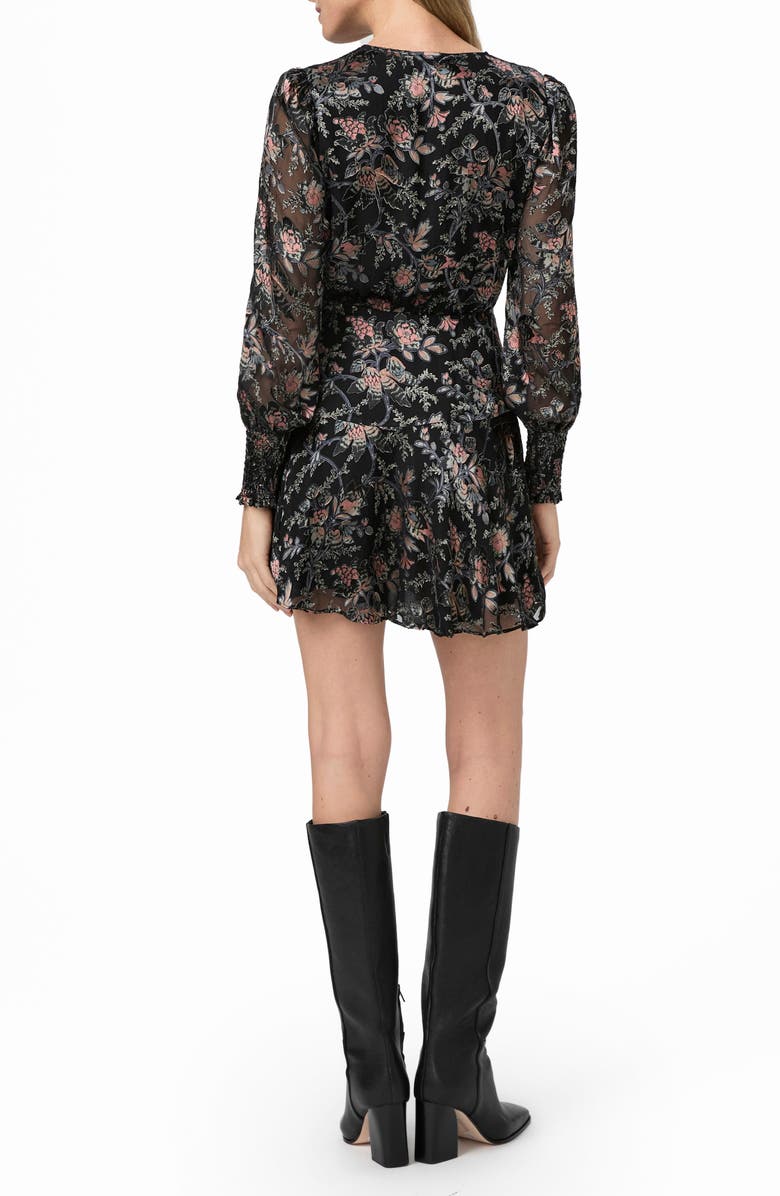 PAIGE Audriana Floral Print Long Sleeve Faux Wrap Dress, Alternate, color, Black Multi