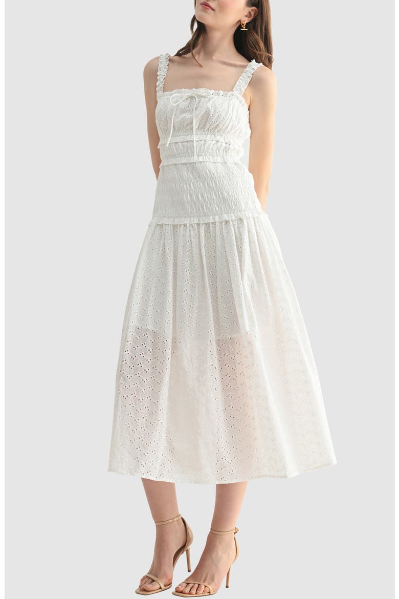 Cotton Eyelet Midi Sundress, Alternate, color, WHITE