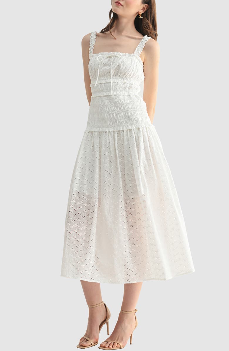 All in Favor Cotton Eyelet Midi Sundress, Alternate, color, White