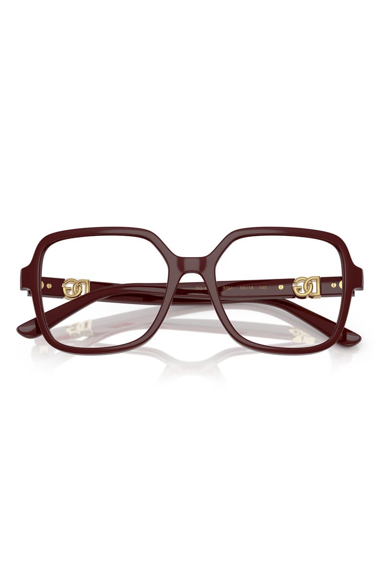 Dolce&Gabbana 53mm Square Optical Glasses, Alternate, color, Bordeaux