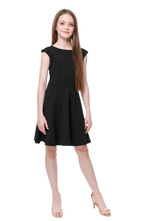 Textured Cap Sleeve Dress in Longer Length (Big Kid)