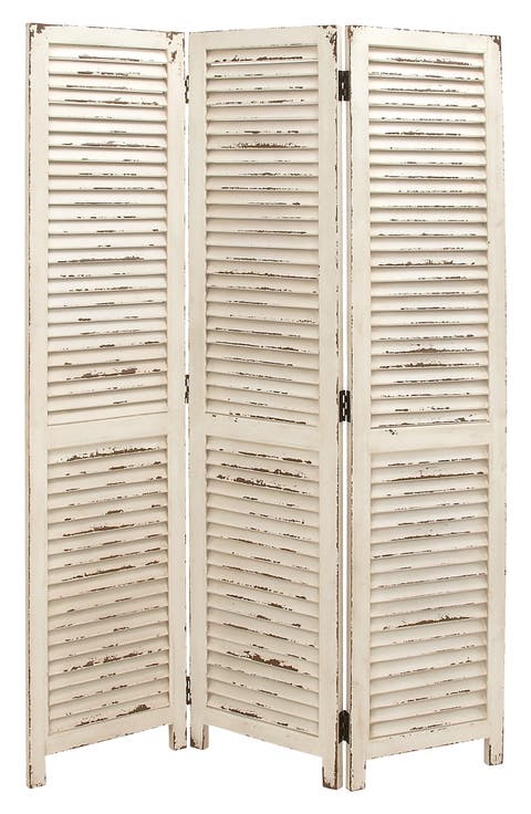 Cream Wood Farmhouse Room Divider Screen with Horizontal Slats