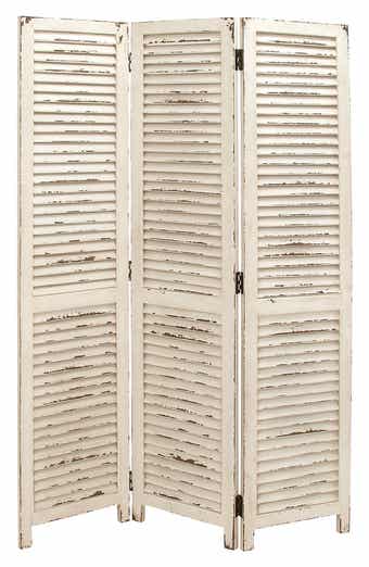 SONOMA SAGE HOME Cream Wood Farmhouse Room Divider Screen with Horizontal Slats