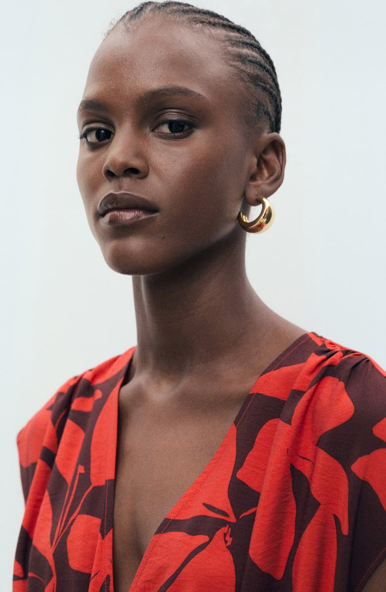 MANGO Print Tie Waist Dress, Alternate, color, Red