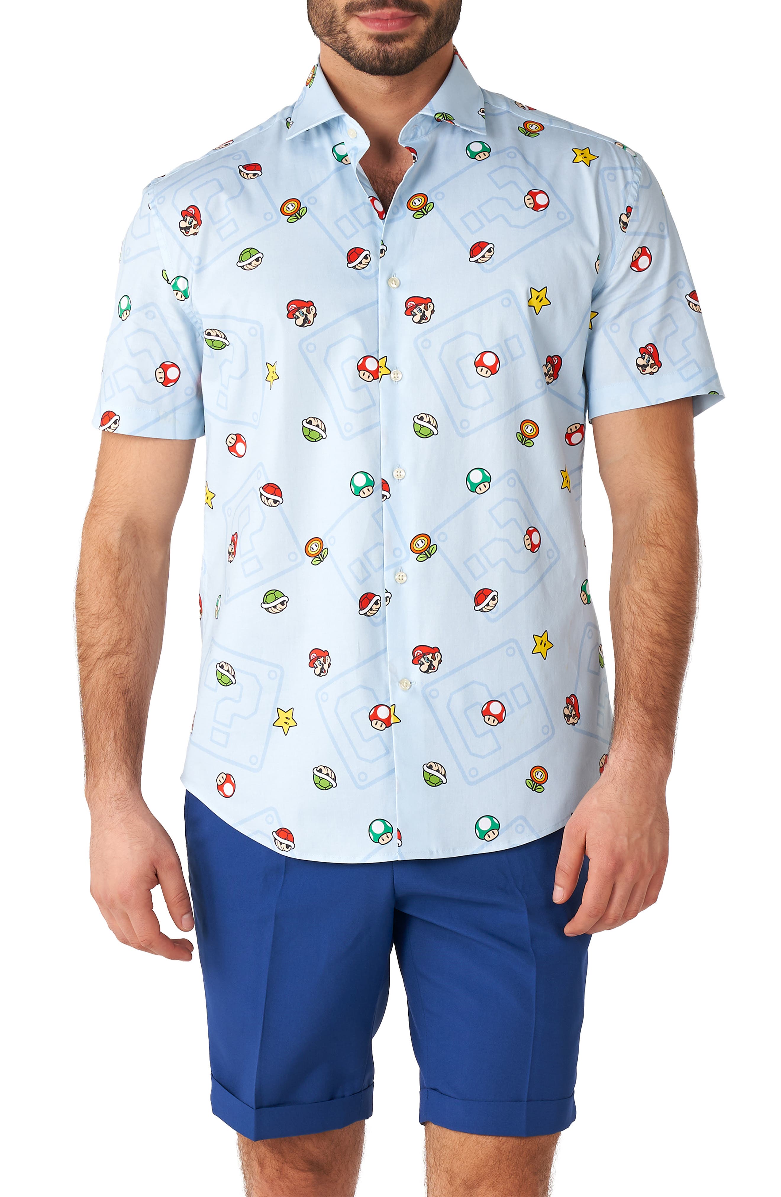 Super Mario Stretch Short Sleeve Button-Up Shirt
