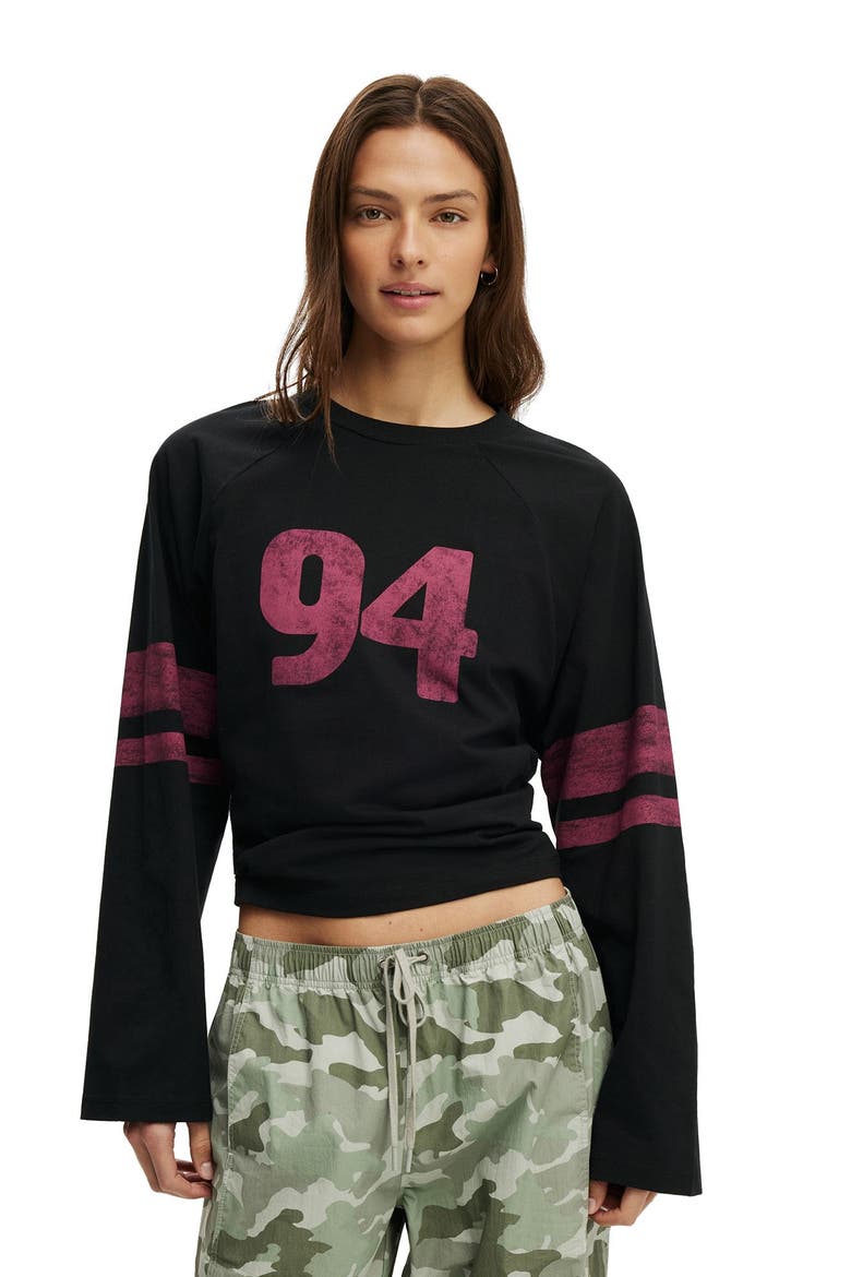 Women's Active Graphic Raglan Tee, Alternate, color, Black Hoops