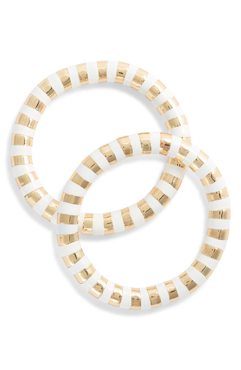 Nordstrom Set of 2 Mixed Bead Stretch Bracelets, Main, color, White- Gold