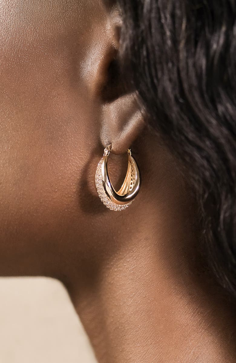 Sterling Forever Philina Pavé Cubic Zirconia Hoop Earrings, Alternate, color, Gold