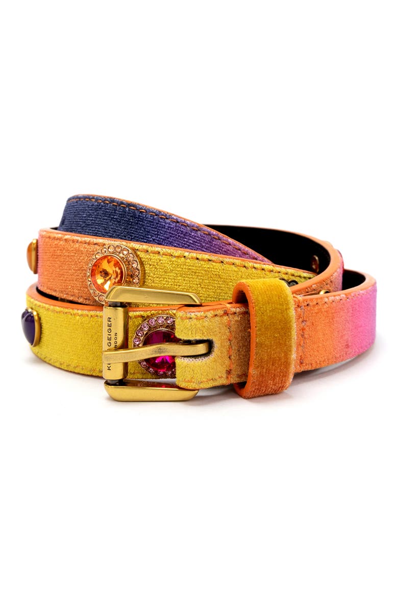 Octavia Crystal Heart Stud Velvet Belt, Main, color, CLASSIC RAINBOW