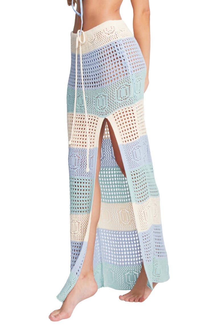 Emma Stripe Open Stitch Cover-Up Maxi Skirt, Alternate, color, LIGHT BLUE
