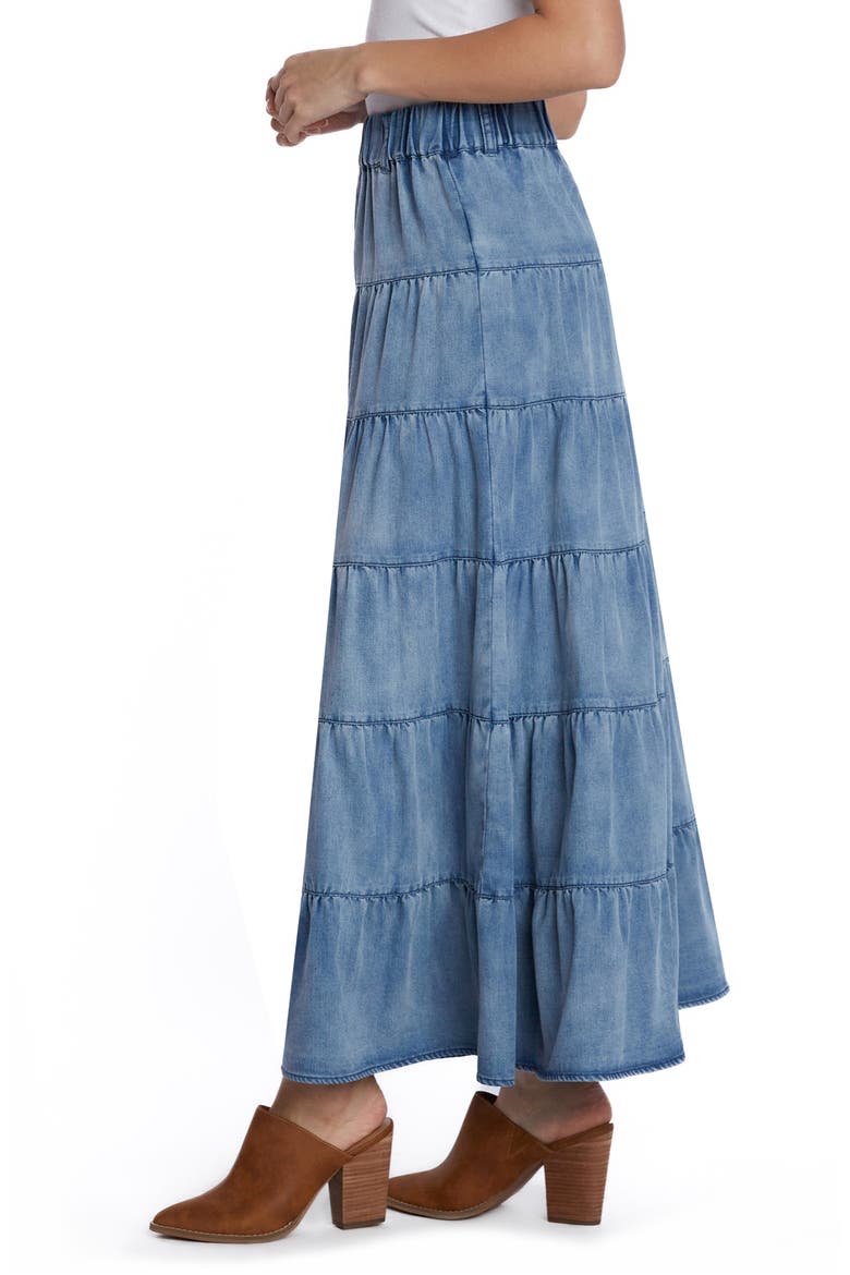 Tiered Denim Maxi Skirt, Alternate, color, STORM BLUE