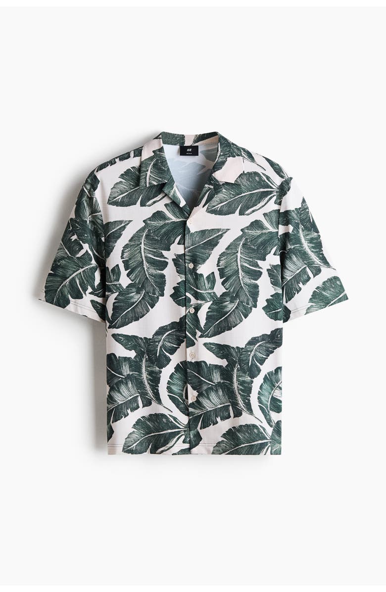 H&M Regular Fit Resort Shirt, Main, color, White/Plants