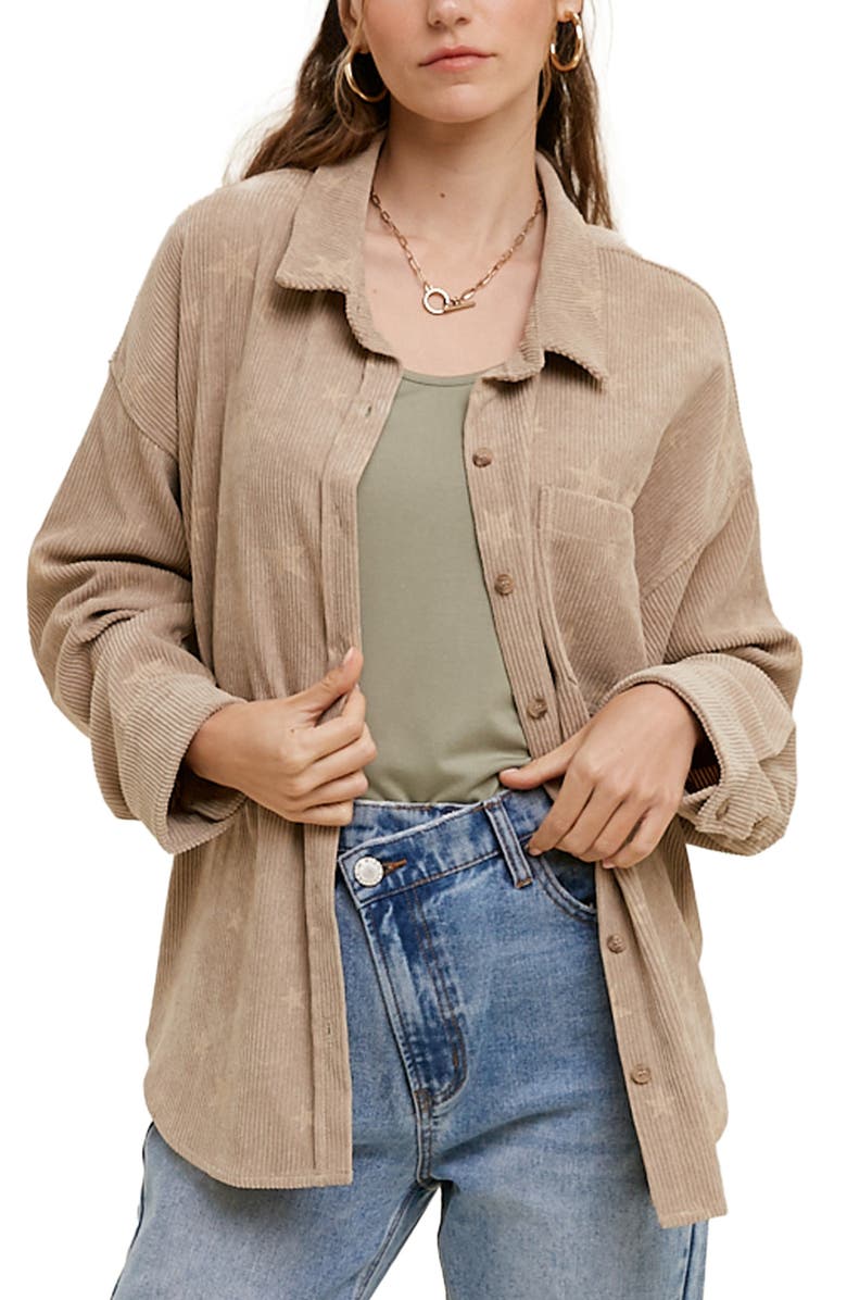 WISHLIST Star Corduroy Shirt Jacket, Main, color, Mocha