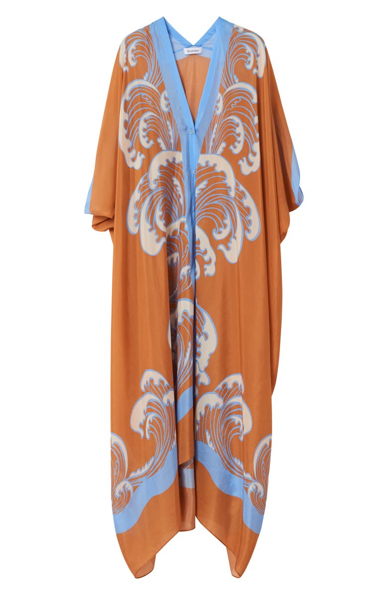 Rodebjer Agave Wave Print Silk Caftan Dress, Alternate, color, 