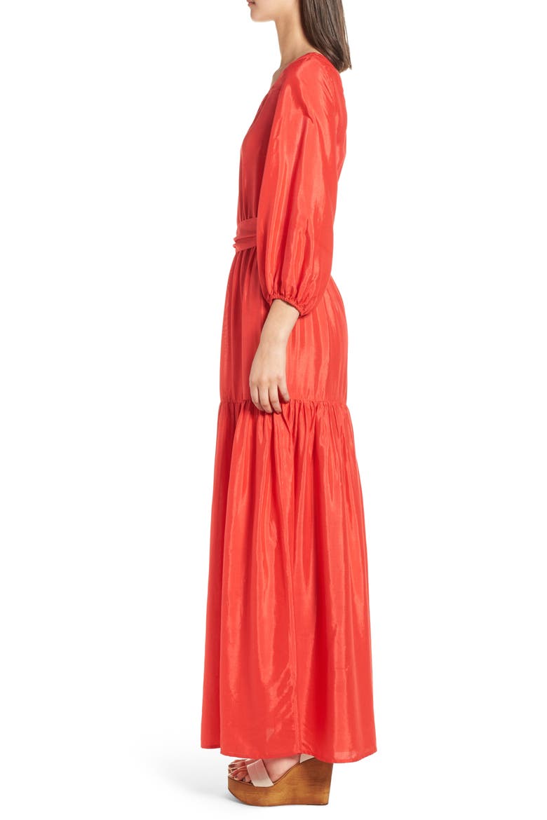 One-Shoulder Maxi Dress, Alternate, color, BRIGHT RED