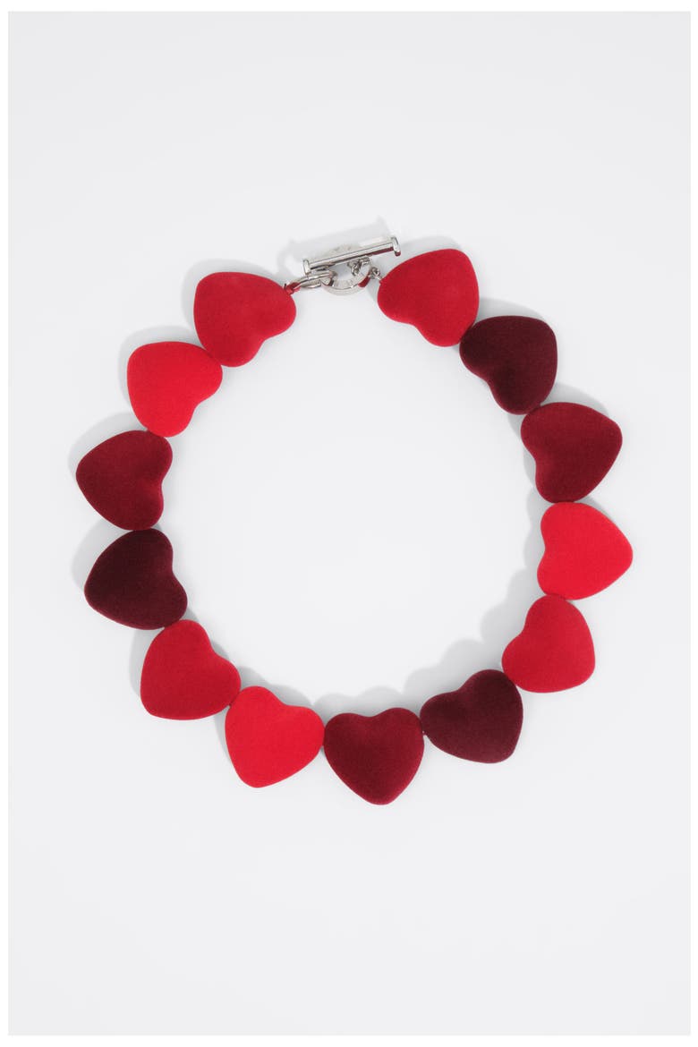Flocked Heart Resin Necklace, Main, color, RED