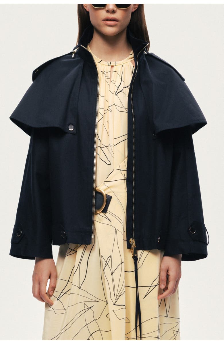 Nocturne Hooded Short Trench Jacket, Main, color, Black