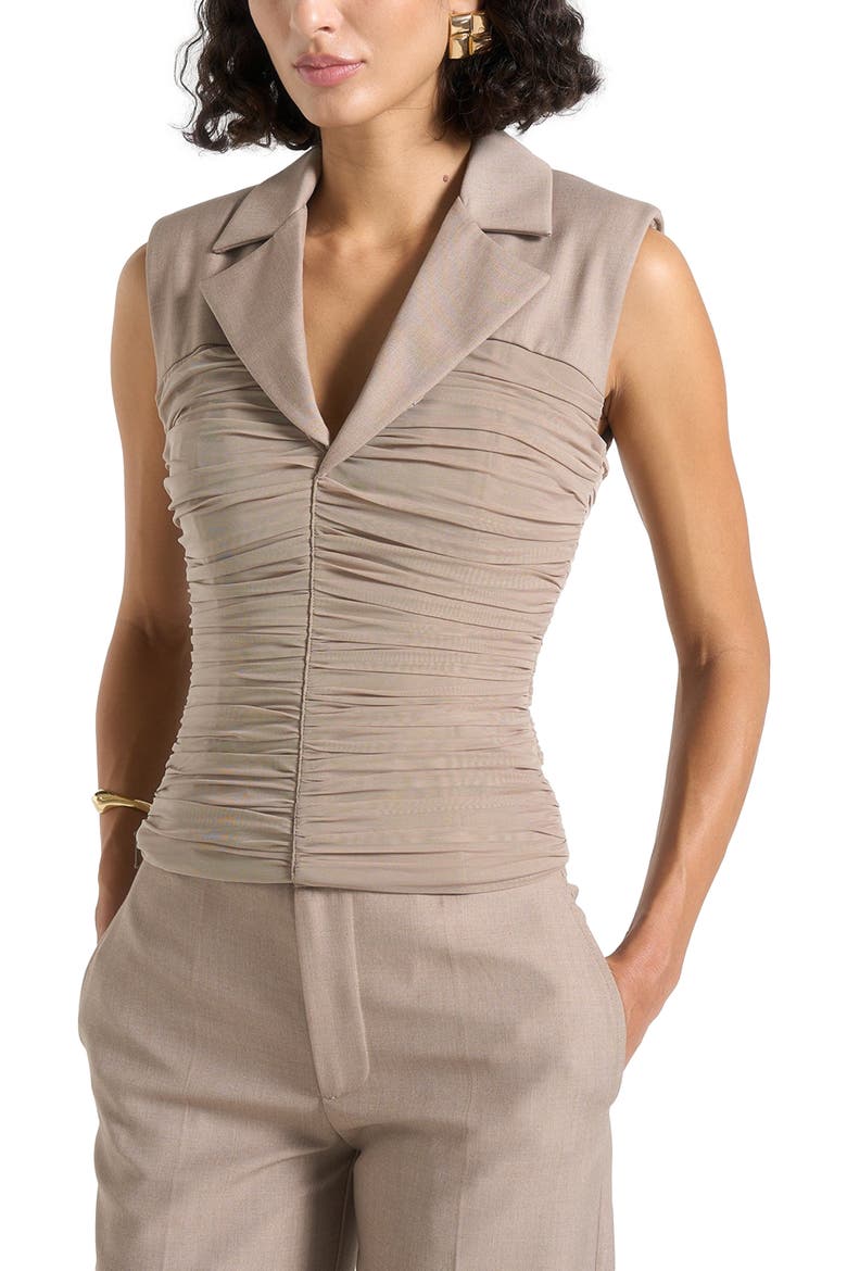 Thea Mesh Ruched Waistcoat, Alternate, color, Mushroom