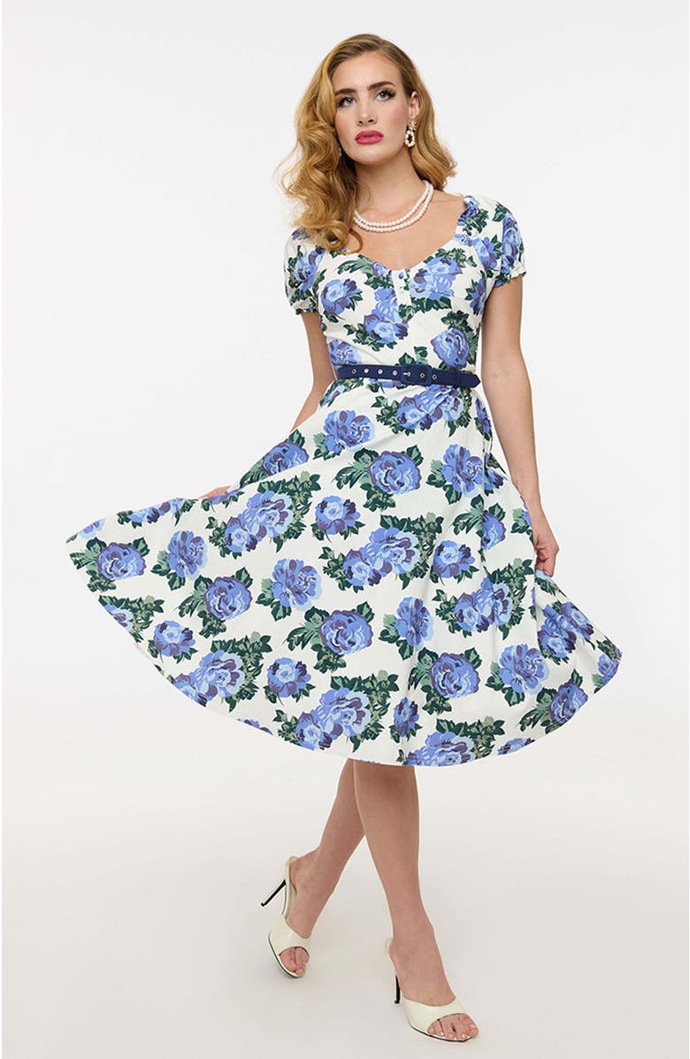 Unique Vintage Ohara Swing Dress, Main, color, White & Blue Floral