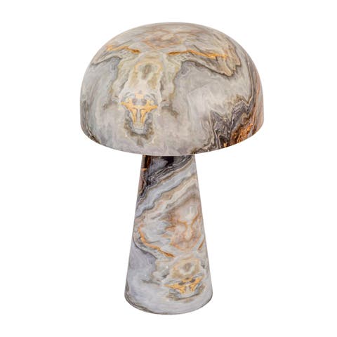 Enameled Metal Mushroom Shaped Table Lamp with Inline Switch, Marbled Multicolor