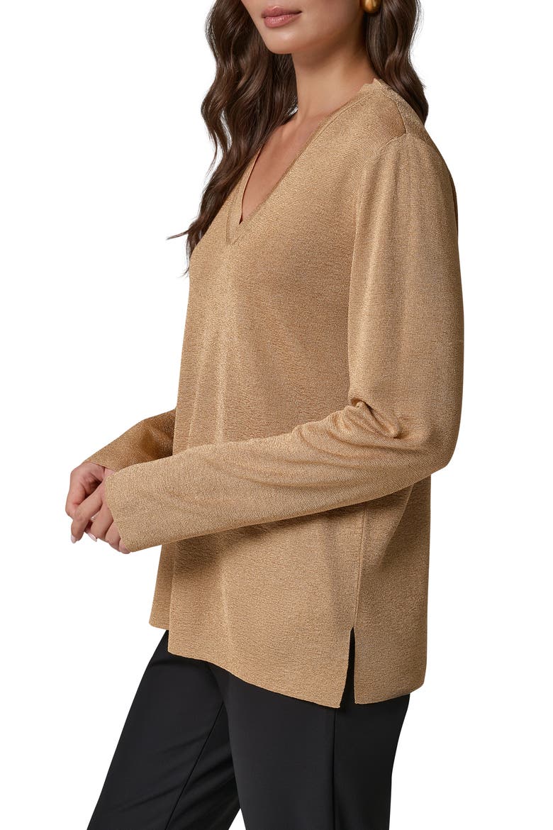 Metallic V-Neck Rib Sweater, Alternate, color, GOLD