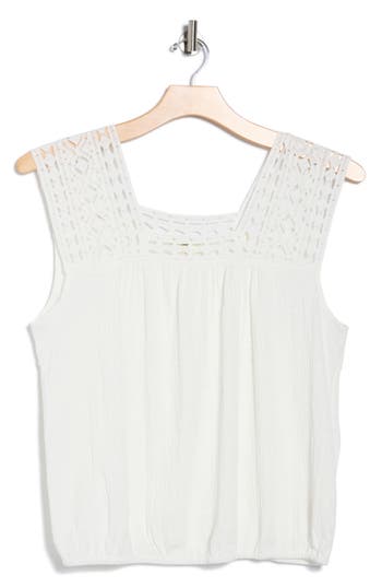 Max Studio Lace Yoke Blouson Tank In White