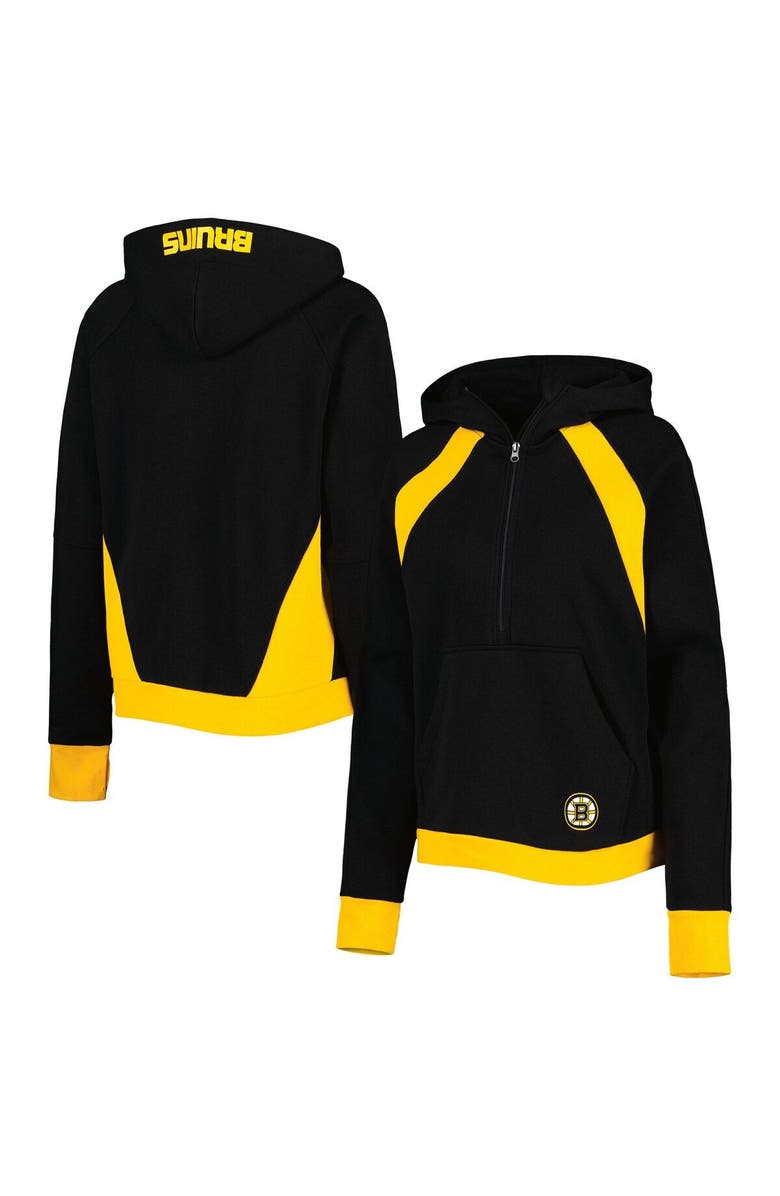 STARTER Women's Starter Black Boston Bruins Wishbone Half-Zip Hoodie, Main, color, 