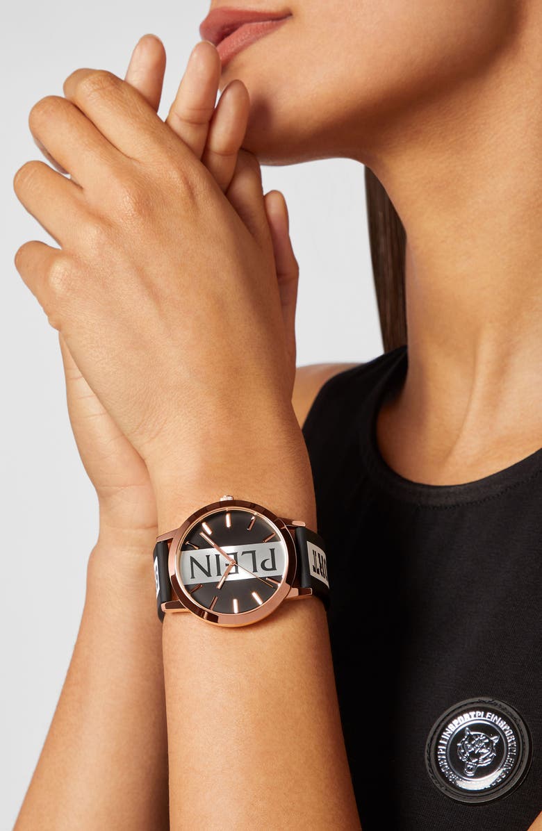 PLEIN SPORT Three-Hand Quartz Silicone Strap Watch, 41mm, Alternate, color, Rosegold