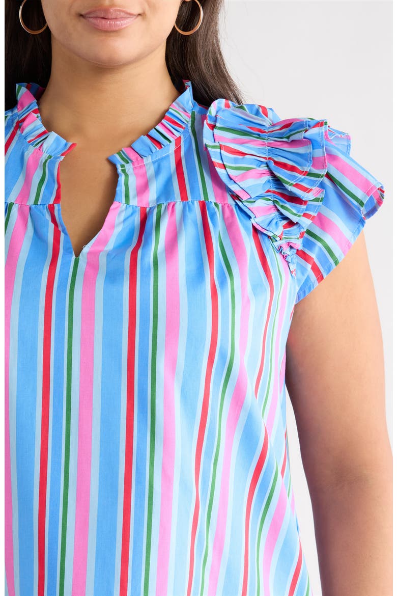 Jaimie Stripes Ruffle Top, Alternate, color, PINK-BLUE-GREEN