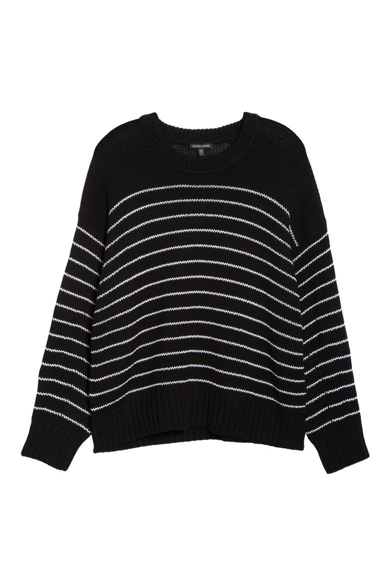 Stripe Organic Cotton Crewneck Sweater, Alternate, color, BLACK WHITE
