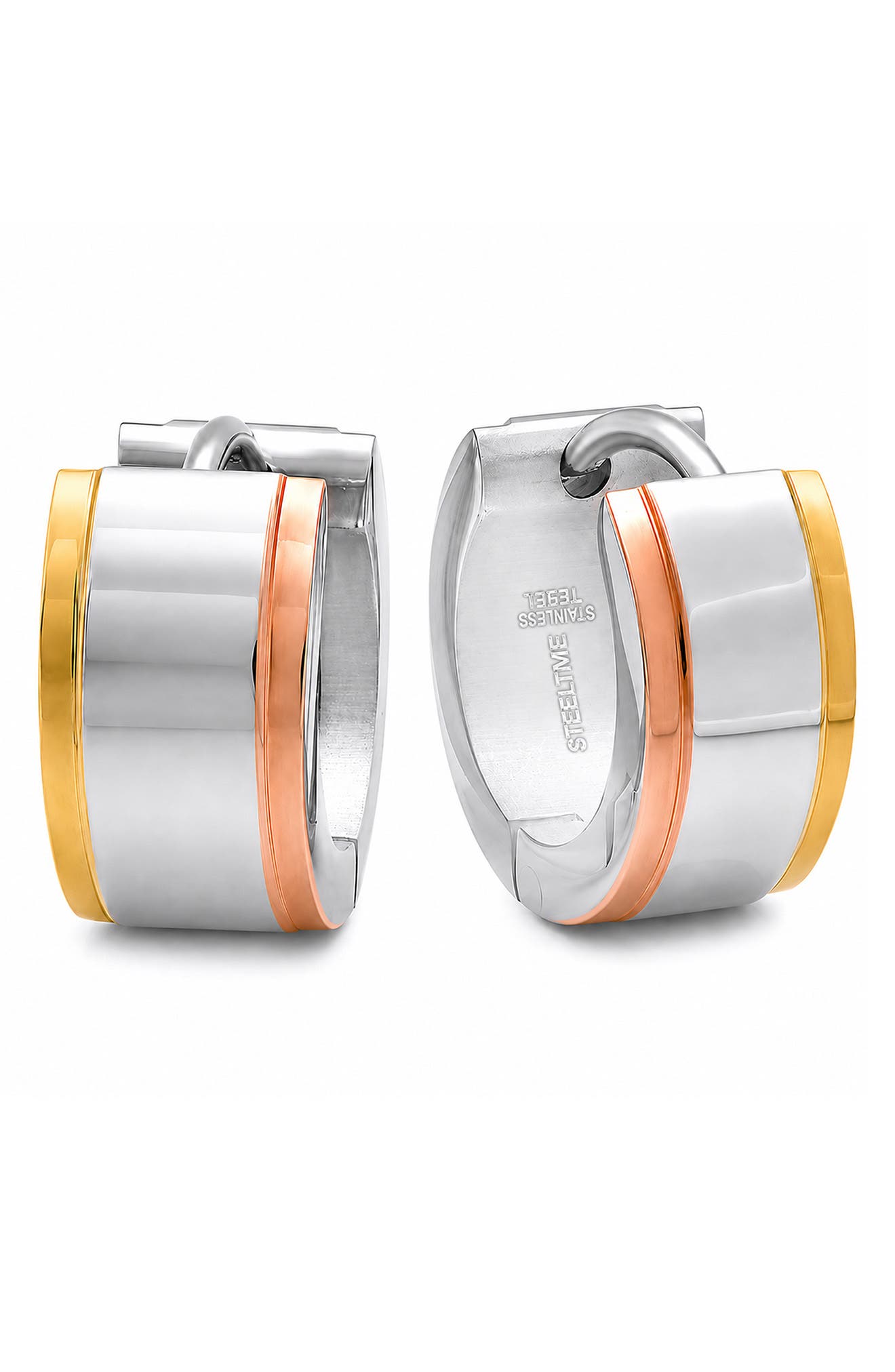 Tri Tone Stainless Steel Hoop Earrings