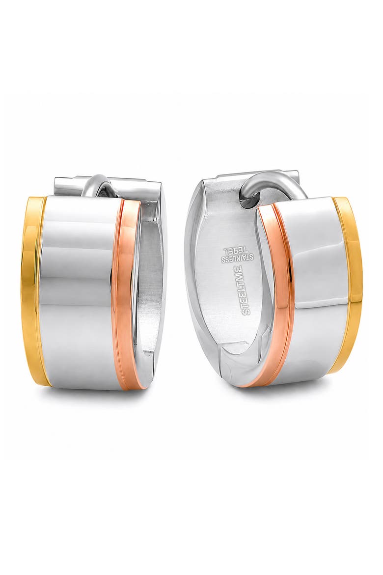 Tri Tone Stainless Steel Hoop Earrings, Main, color, GOLD