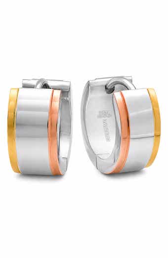 Tri Tone Stainless Steel Hoop Earrings