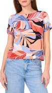 Vince Camuto Palm Print Rolled Cuff Top
