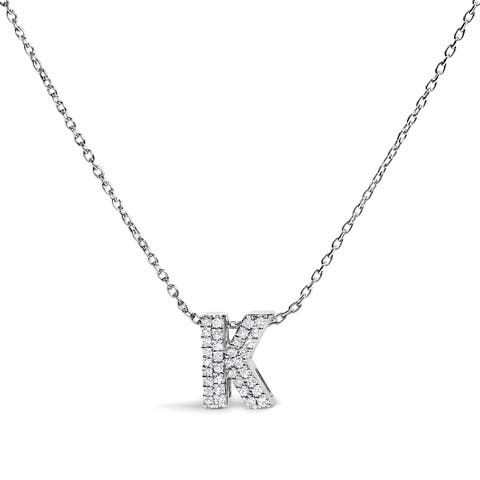 10K Gold Diamond Accent "A-Z" Initial Bubble Pendant Necklace