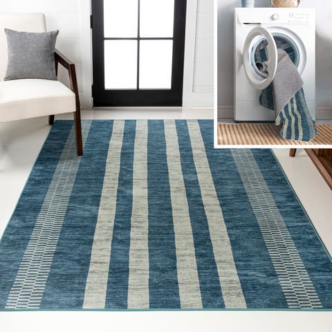 Vichy Geometric Striped Machine-Washable Area Rug