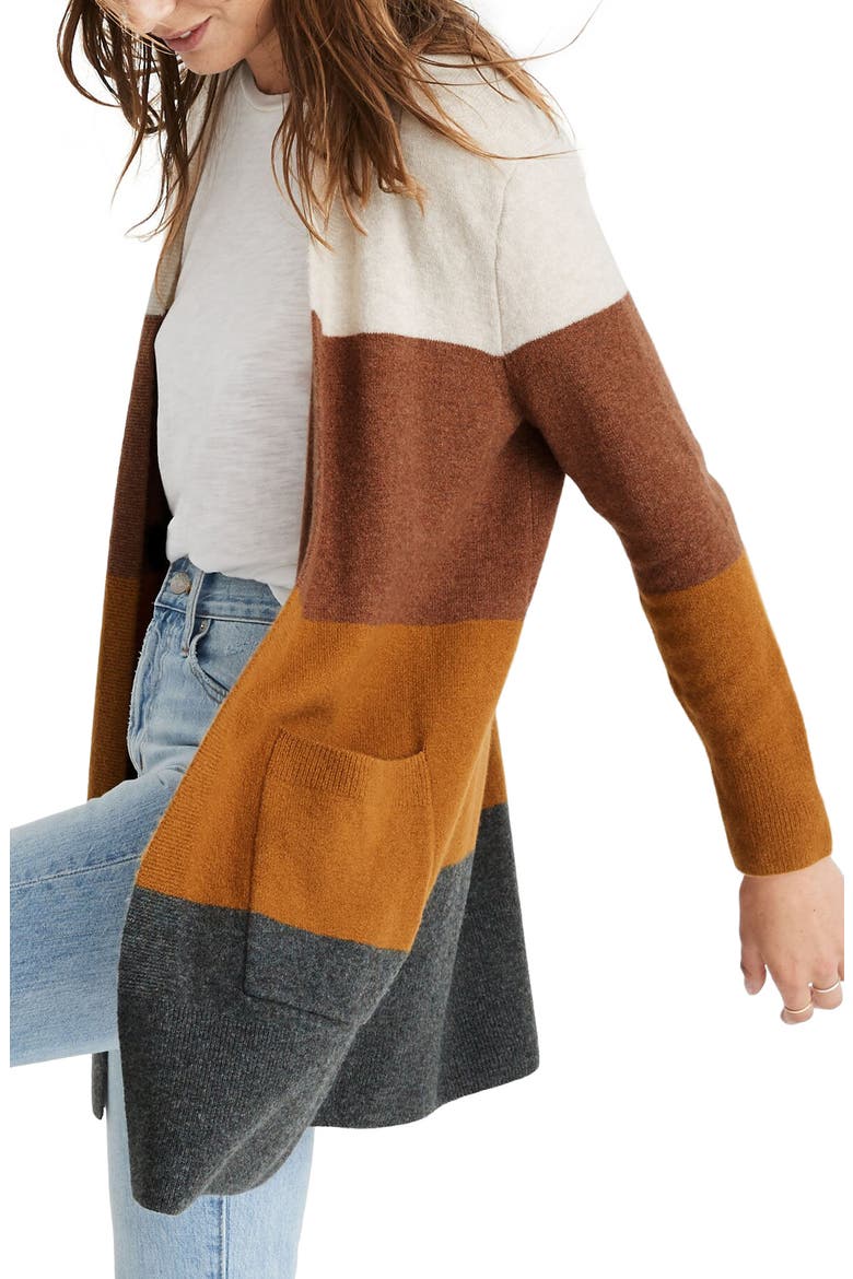 Kent Colorblock Long Cardigan, Main, color, HEATHER LINEN
