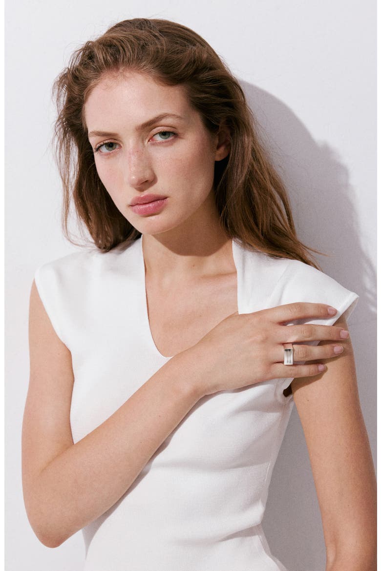 V-Neck Knit Top, Alternate, color, WHITE