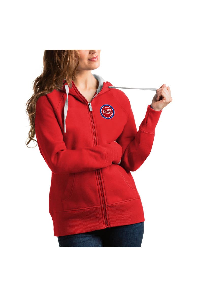 Women's Antigua Red Detroit Pistons Victory Full-Zip Hoodie, Main, color, Red