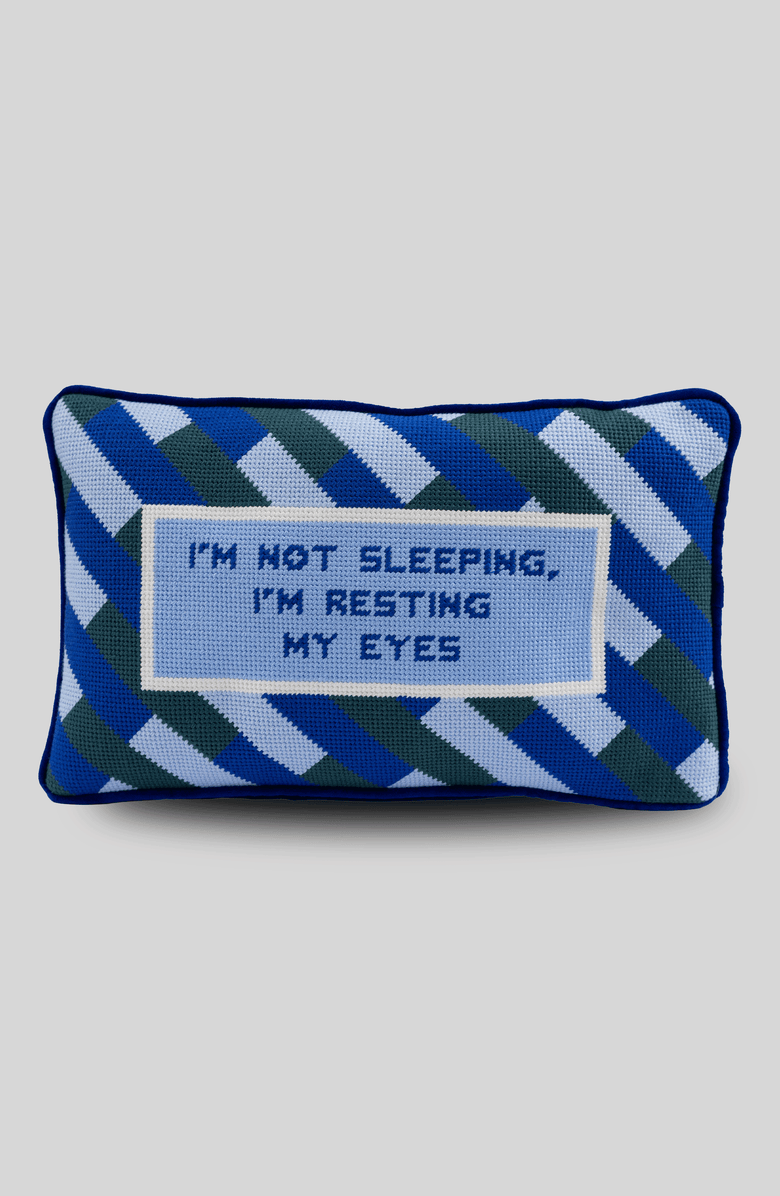 Furbish Eyes Resting Needlepoint Pillow, Main, color, Eyes Resting