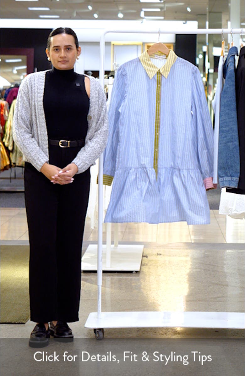 Colorblock Stripe Long Sleeve Cotton Shirtdress, sales video thumbnail