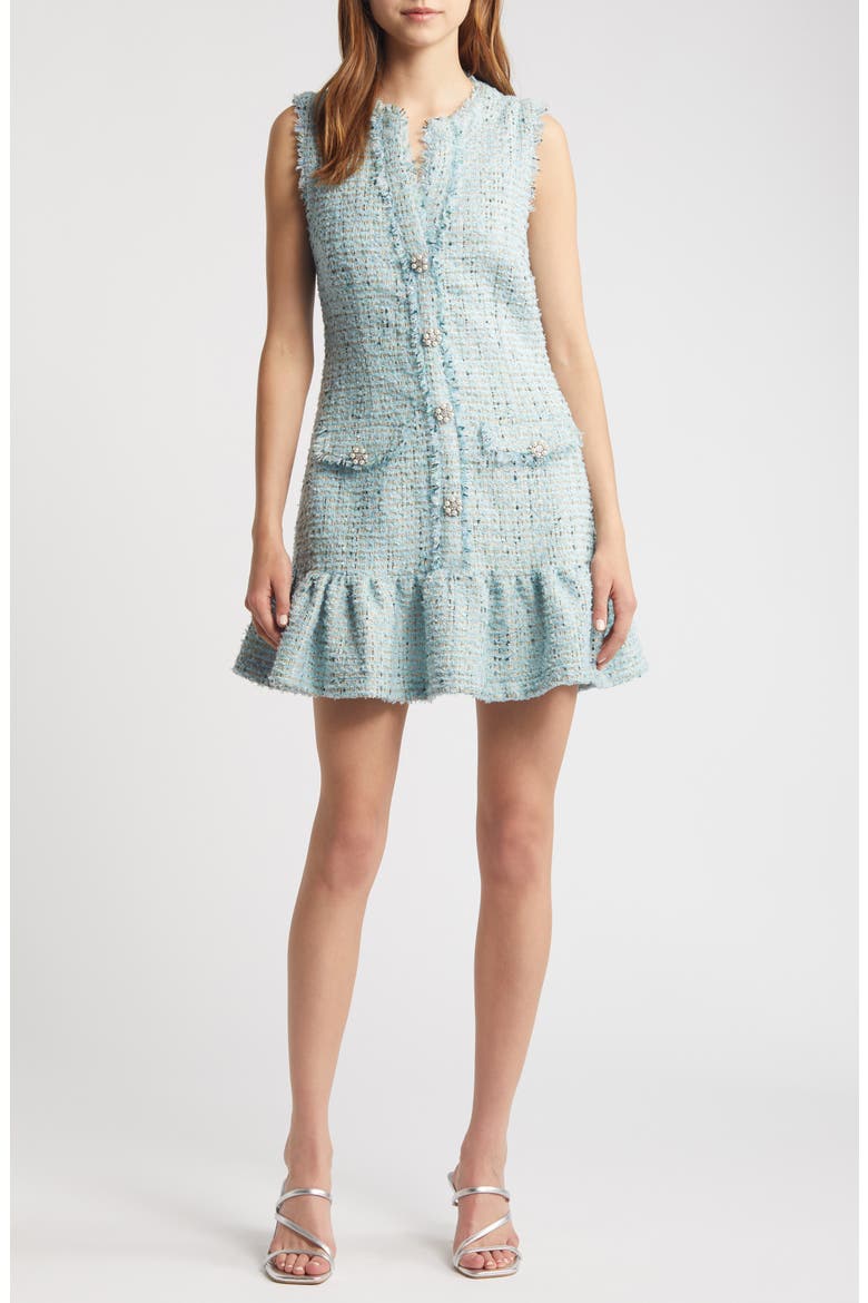 Angeline Button Front Tweed Minidress, Main, color, BLUE MULTI