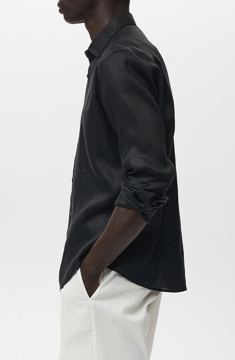 MANGO Classic Fit Linen Button-Up Shirt, Alternate, color, Black