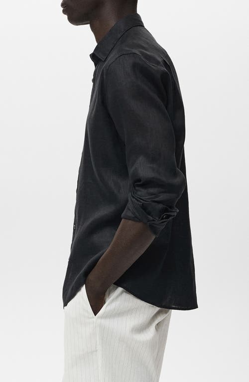Mango Classic Fit Linen Button-up Shirt In Black