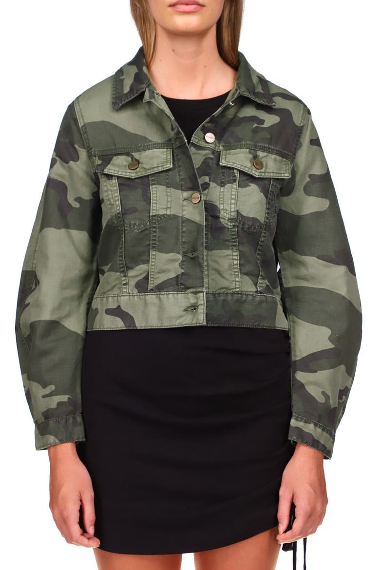 Daybreak Camo Print Linen & Cotton Blend Trucker Jacket, Main, color, HIKER CAMO